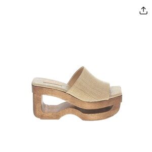 Cult Gaia straw slides with wooden cut out heel
